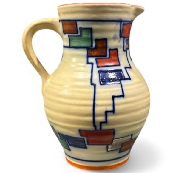 VTG Swansea Ware Flora Art Deco Geometric Pottery Jug Pitcher Wardle's England - Picture 1 of 10